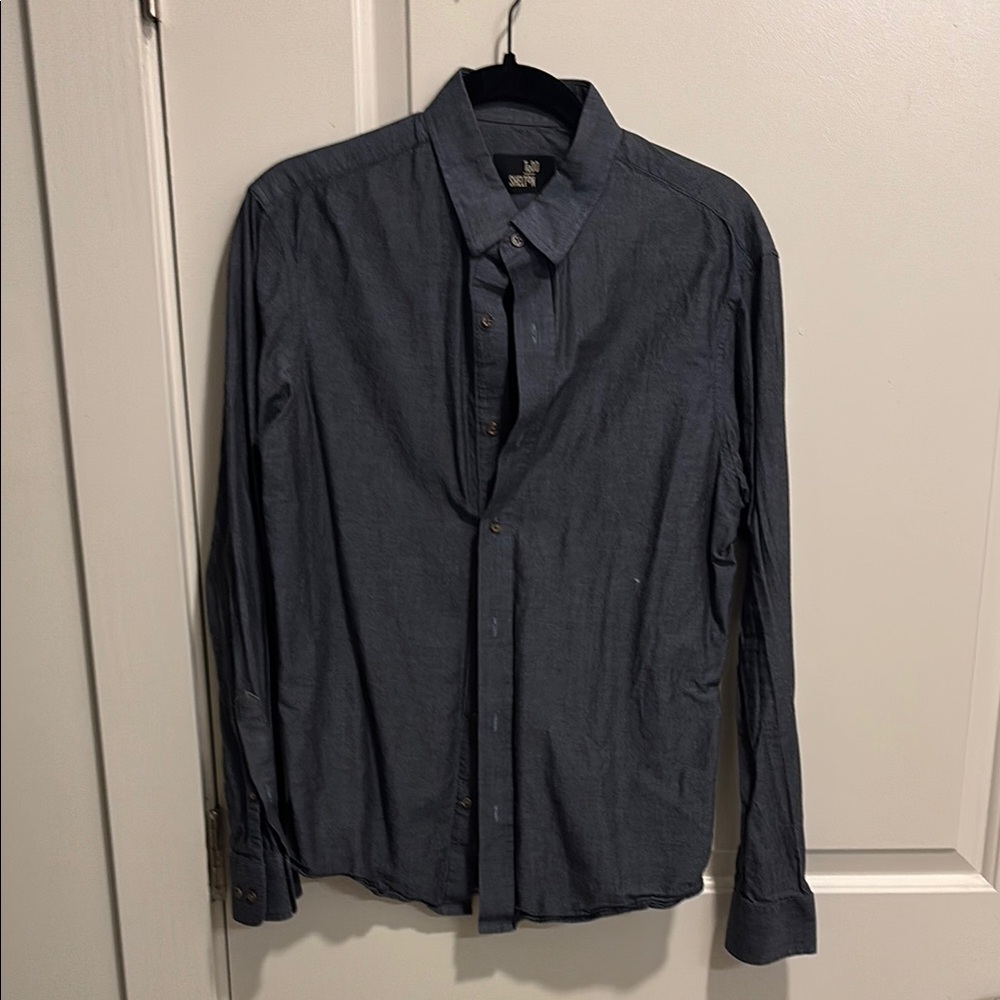 Blue Casual Button Down Shirt with Classic Collar